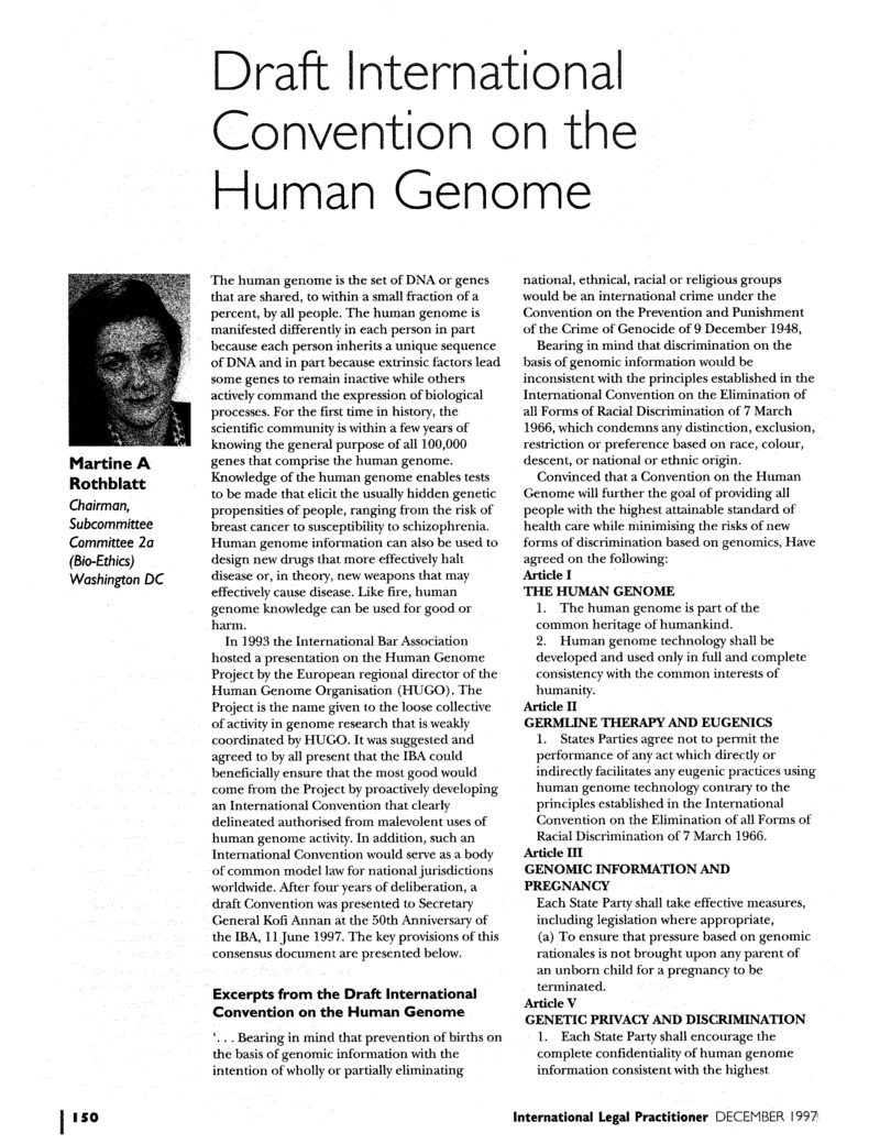 Draft International Convention on the Human Genome