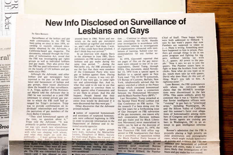 New Info Disclosed on Surveillance of Lesbians and Gays
