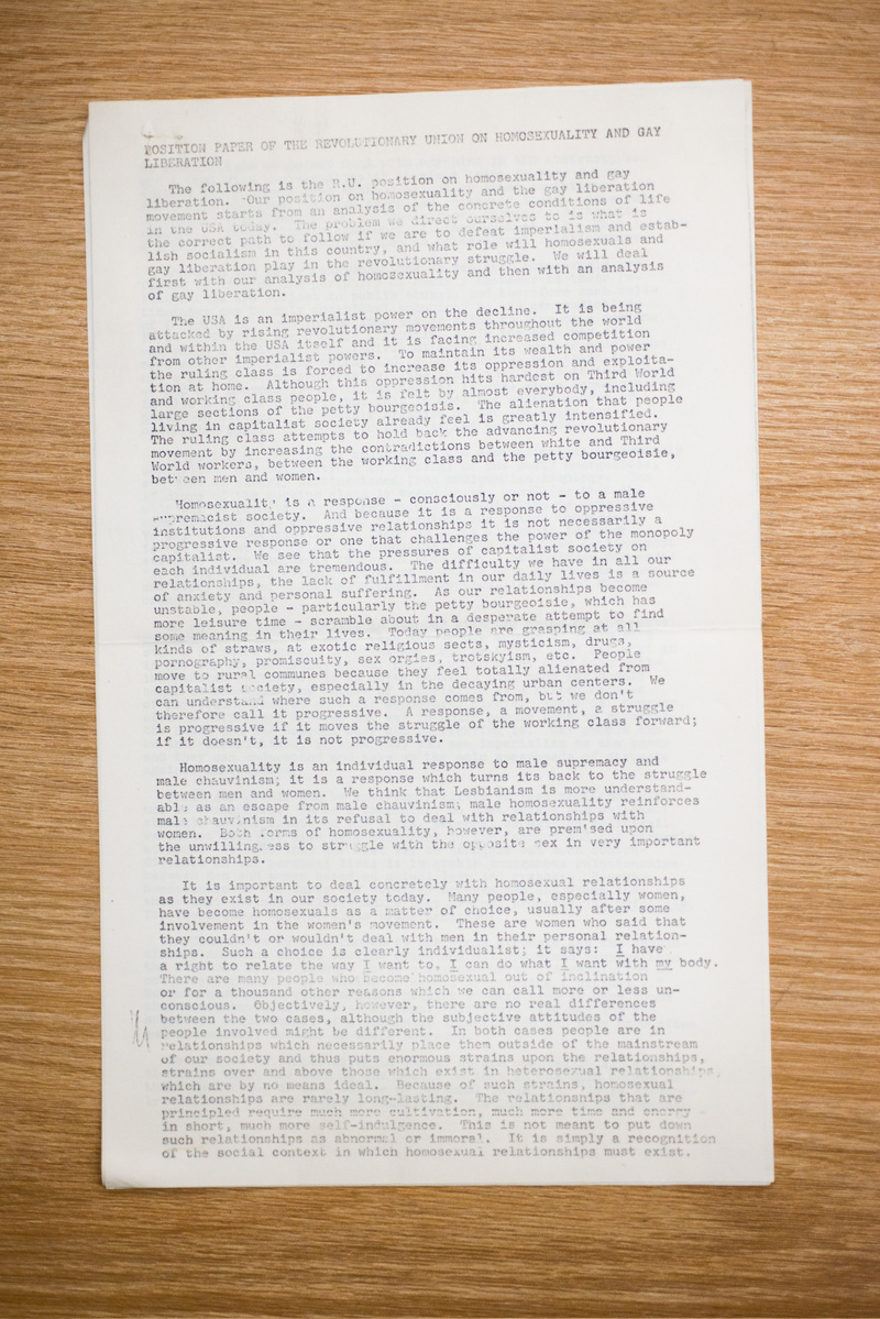 Position Paper of the Revolutionary Union on Homosexuality and Gay Liberation